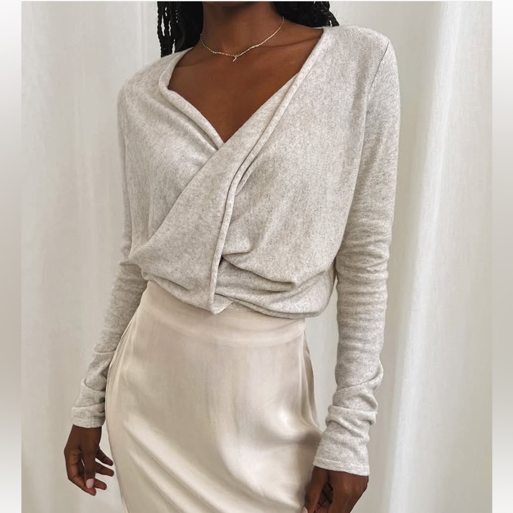 Splendid Johari Cashmere Sweater | Cropped Faux Wrap | Size S
